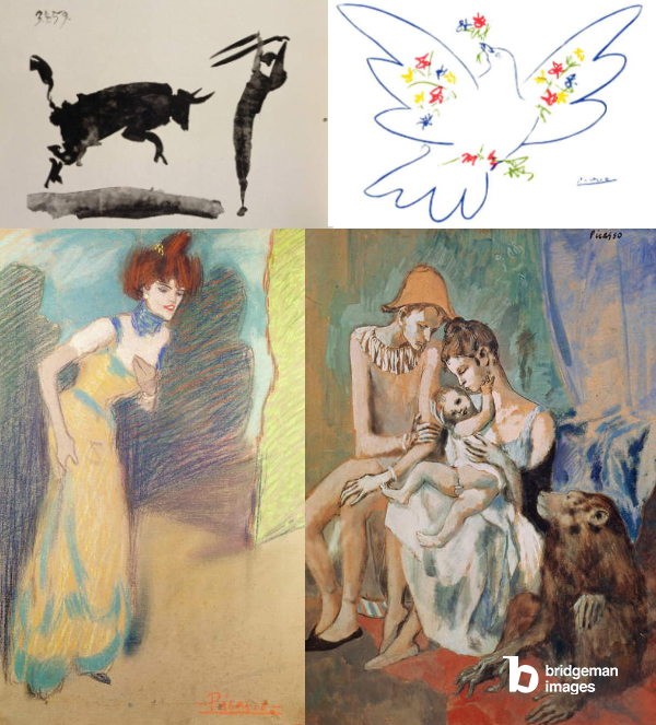 Montaggio di immagini e fotografie delle opere su carta di Pablo Picasso