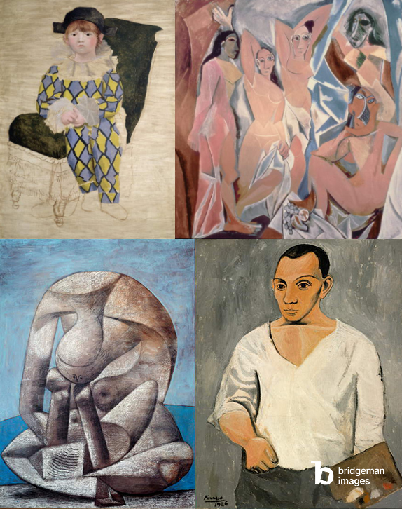 Montaggio di immagini e fotografie delle opere su tela di Pablo Picasso