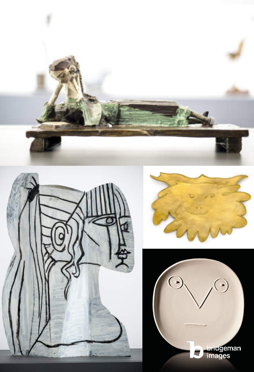 Montaggio di immagini e fotografie degli oggetti e delle sculture di Pablo Picasso