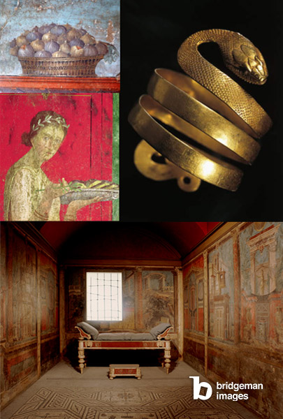 Montaggio di immagini dell'antica Pompei e foto di vita quotidiana