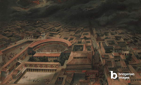 Immagine di Pompei al momento dell'eruzione del Vesuvio nel 79 d.C.