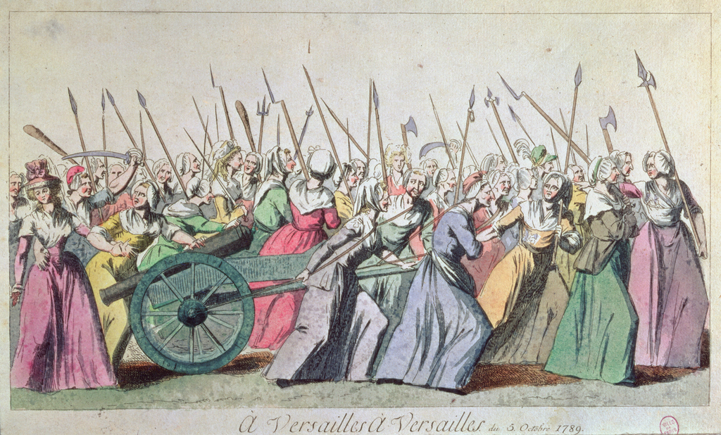 'A Versailles, A Versailles' Marcia delle donne su Versailles, Parigi, 5 ottobre 1789 (incisione) (XVIII secolo) / Musee de la Ville de Paris, Musee Carnavalet, Paris, France / Bridgeman Images