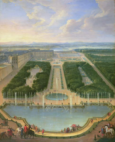 Veduta prospettica del castello di Versailles visto dalla Fontana di Nettuno, 1696 (olio su tela) Jean-Baptiste Martin (1659-1735) / Chateau de Versailles, Francia / Bridgeman Images 