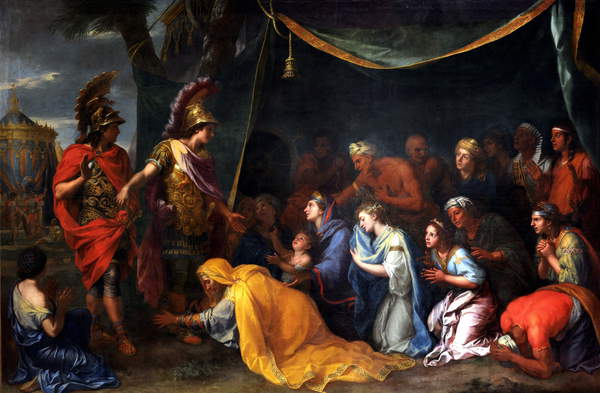 foto del dipinto La regina di Persia ai piedi di Alessandro, chiamato anche La tenda di Dario, 1660 circa (olio su tela), Charles Le Brun, (1619-90) / Château de Versailles, Francia / © United Archives/WHA / Bridgeman Images