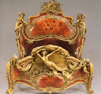 CH362832 A Louis XV style ormolu-mounted tulipwood, kingwood and marquetry grand lit de reposes, 1895 by Joseph Emmanuel Zwiener