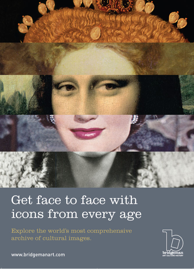 Bridgeman Advert in Design Week featuring Elizabeth I, Isacc Newton, Mona Lisa, Jackie Kennedy, Mae West
