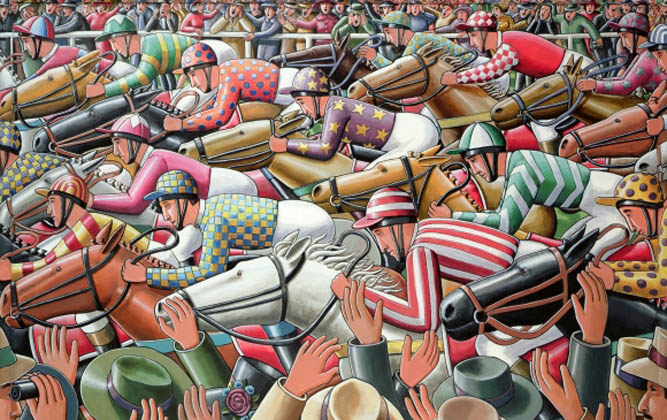 The Big Race, 2006  by P.J. Crook (b.1945) / Bridgeman Art represents the copyright holder of this image and can arrange clearance.