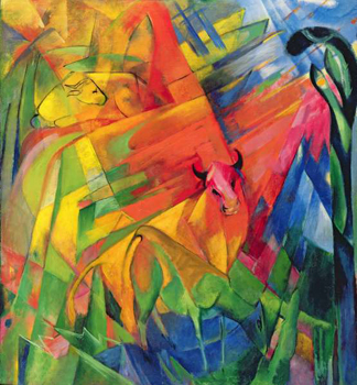 DTR140337 Animals in a Landscape, 1914 (oil on canvas) by Franz Marc (1880-1916)/ The Detroit Institute of Arts, USA/ Gift of Robert H. Tannahill