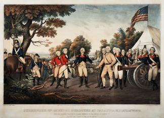 Surrender of General Burgoyne at Saratoga, N.Y. Oct 17th, 1777, print made by Nathaniel Currier, by John Trumbull / Gilder Lehrman Collection