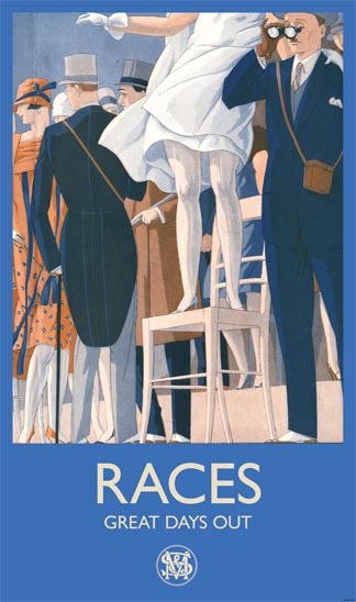 M&S window display poster. At the Races (crop), illustration from 'Le Sourire', June 1932 © The Advertising Archives