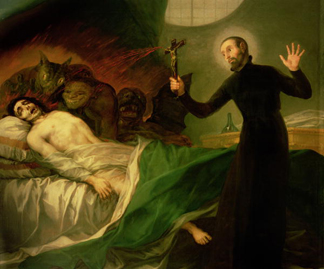 XIR169346 St. Francis Borgia (1510-72) Helping a Dying Impenitent, 1795 (oil on canvas) by Francisco Jose de Goya y Lucientes (1746-1828) Valencia Cathedral, Valencia, Spain