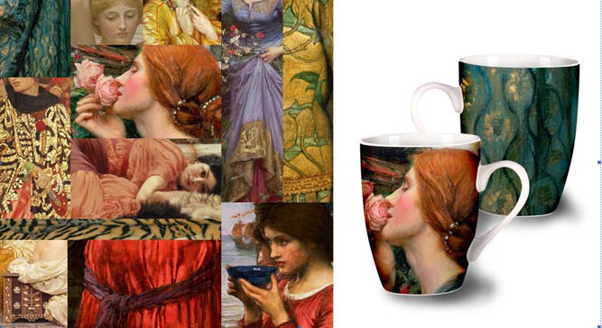 Pre-Raphaelite composite from Bridgeman archive. Mock up of mug.