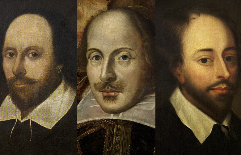 Copy after the 'Chandos Portrait', English School. The Flower Portrait of William Shakespeare c.1820-40 by English School. William Shakespeare by Gerard Soest (c.1600-81) Montage