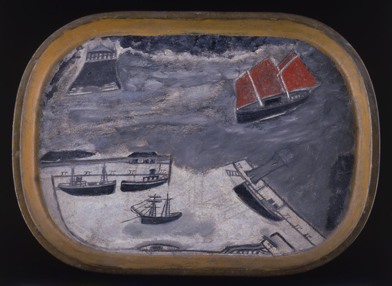 Schooner Approaching Harbour, c.1930 (oil on metal) by Alfred Wallis (1855-1942) 