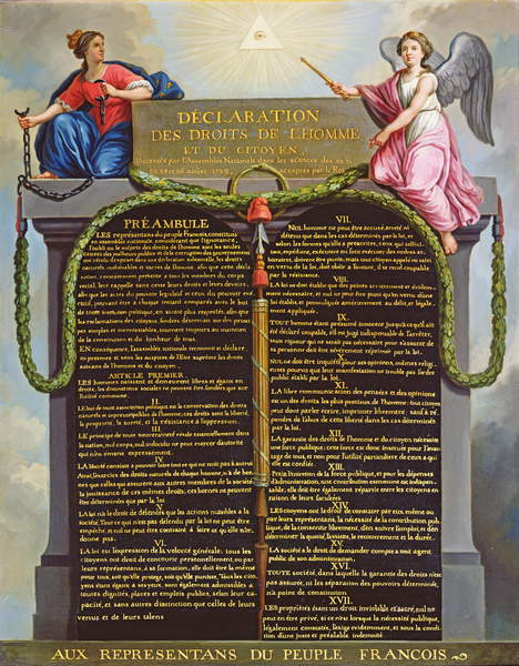 Dichiarazione dei Diritti dell'Uomo e del Cittadino, 1789 (olio su tela) (18th century) / Musee de la Ville de Paris, Musee Carnavalet, Paris, France / Bridgeman Images